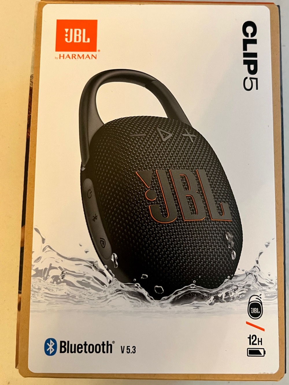 JBL Clip 5 Portable Bluetooth Speaker - Black with Orange Accents